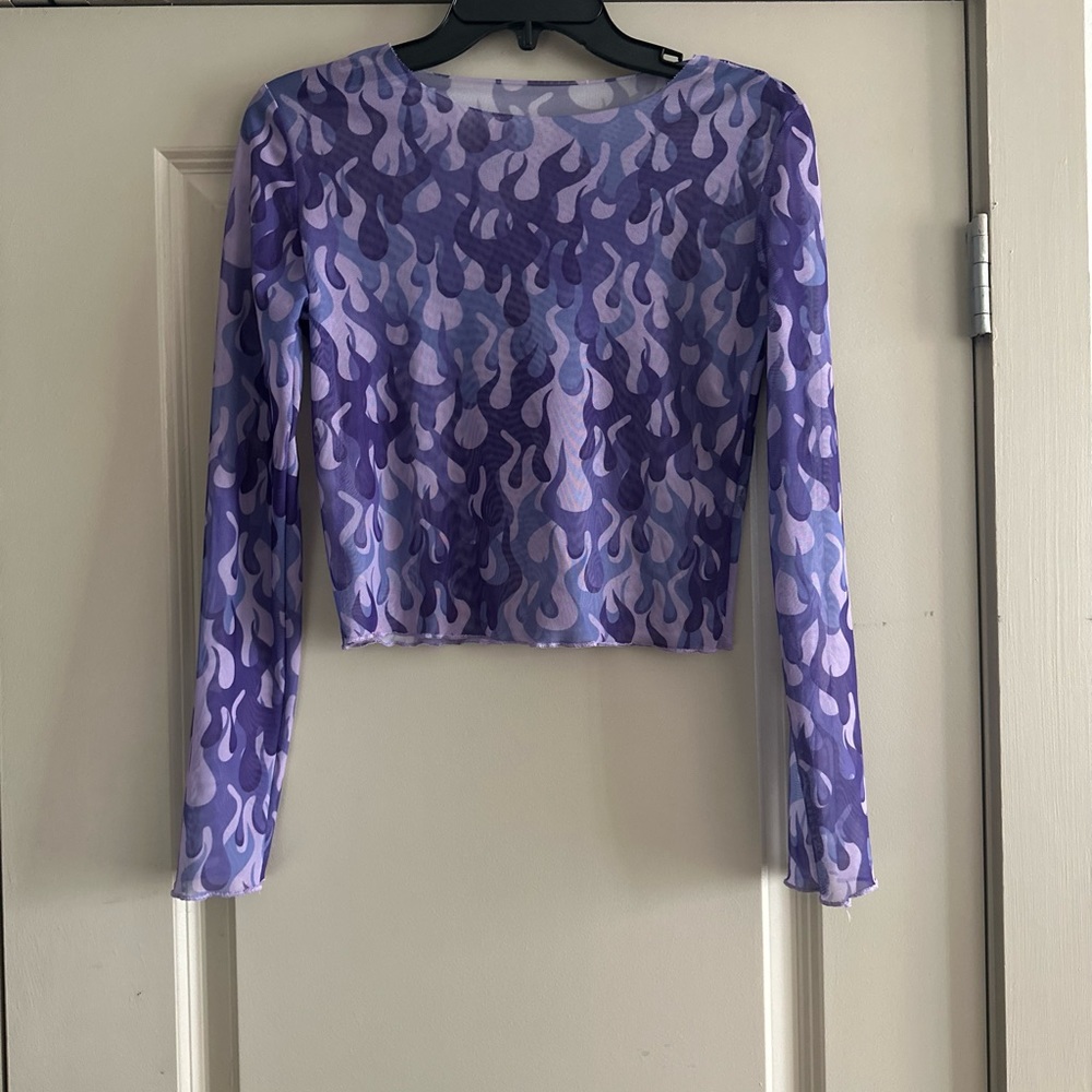 Sheer Purple Flame, collar-less crop top!
